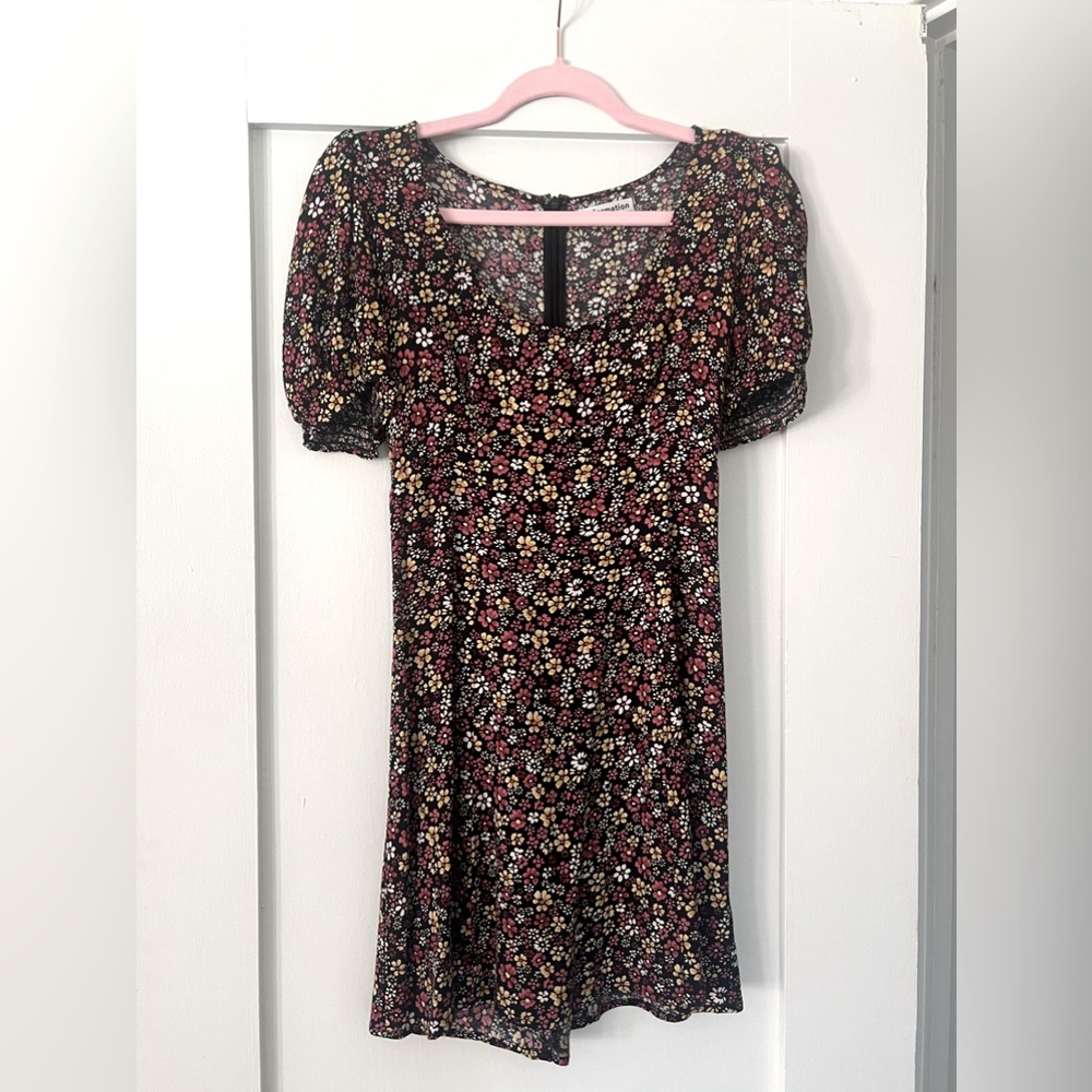 Reformation Floral Mini Dress with Cap Sleeves & Tie Back
